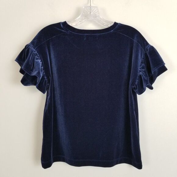 𝅺Madewell Velvet Top Short Ruffle Sleeve Size XS Blue - Picture 2 of 3